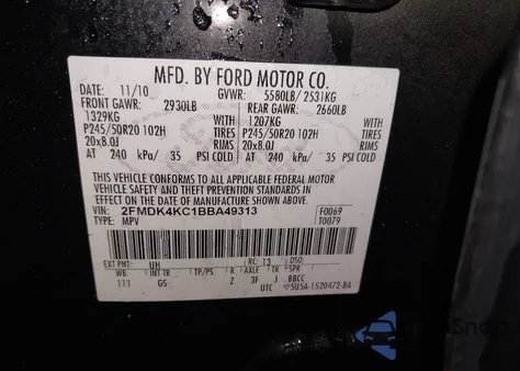 2011 Ford Edge Limited z USA, uszkodzony, nr VIN 2FMDK4KC1BBA49313